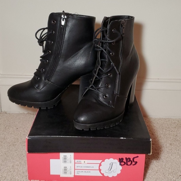 Black Heel Combat Ankle Boots - Picture 3 of 7